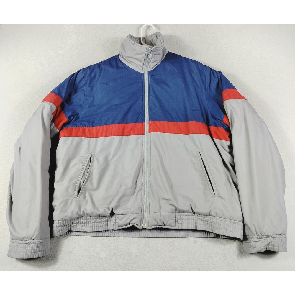 Vintage Weather Breaker Jacket Mens XLT Gray Blue Puffer‎ Colorblock Insulated
